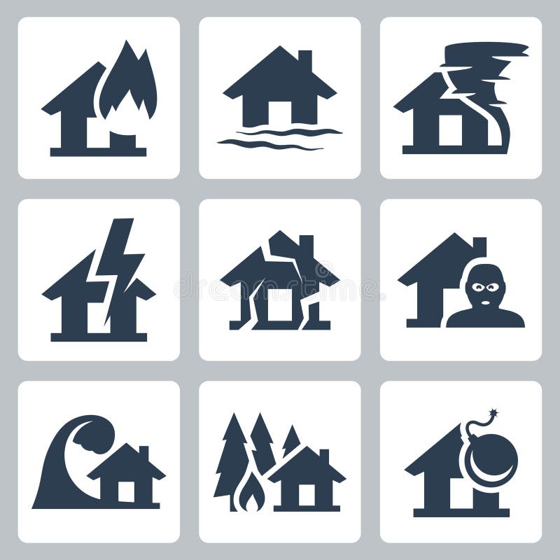 Vector property insurance icons set. Vector property insurance icons set