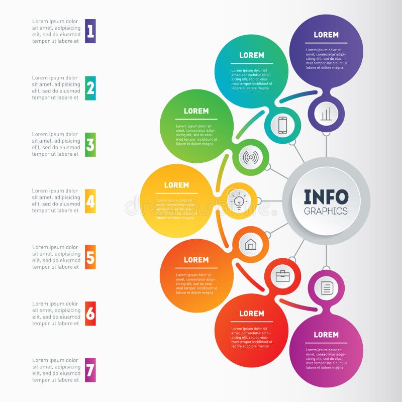 Vektorinfographics eller meningsöversikt av teknologi- eller utbildningsproce stock illustrationer