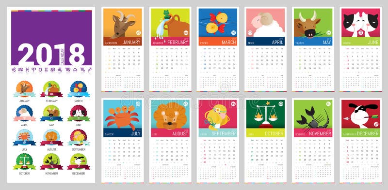 vektorkalender 2018 royaltyfri illustrationer vektorkalender 2018 royaltyfri illustrationer