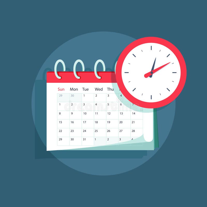 Vektorkalender och klockasymbol Schema tidsbeställning, viktigt datumbegrepp Modern plan designillustration