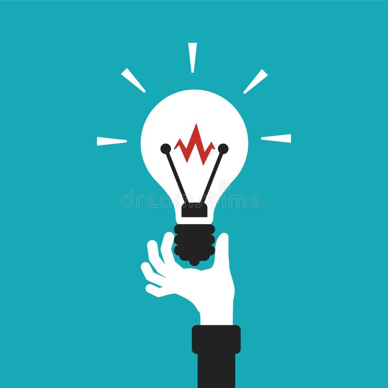 Vektorkonzept der Glühlampe in der Hand in der flachen Karikaturart stock abbildung Vektorkonzept der Glühlampe in der Hand in der flachen Karikaturart stock abbildung