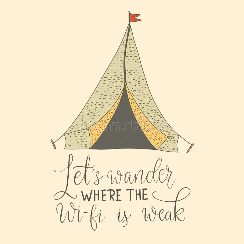 Vektorkort med symbolen av ett drog lopptält och hand märka handdrawn citationstecken royaltyfri illustrationer Vektorkort med symbolen av ett drog lopptält och hand märka handdrawn citationstecken royaltyfri illustrationer
