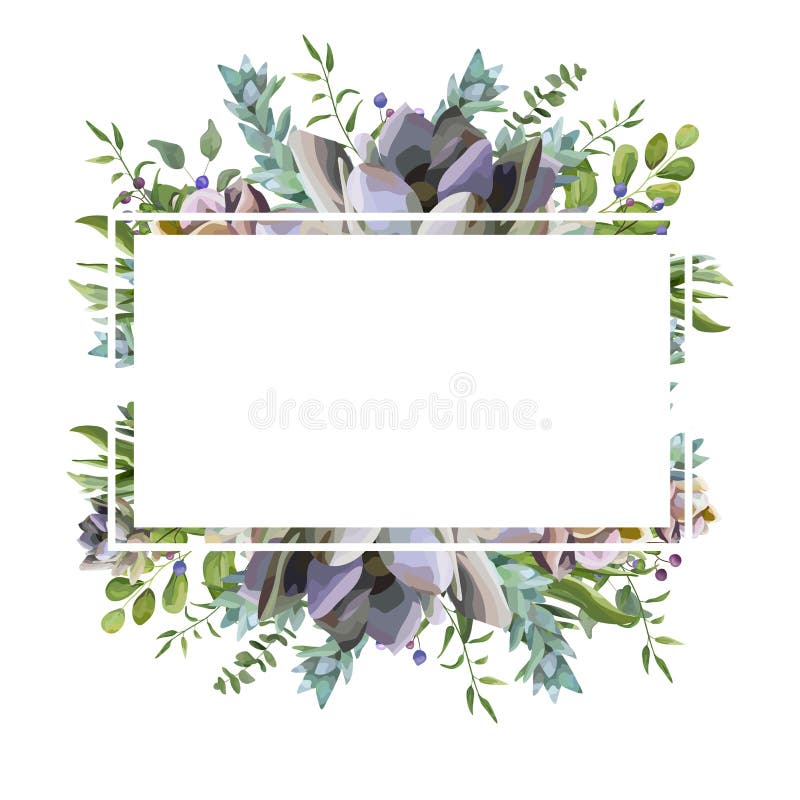 Vektorkortdesign med den suckulenta blommaväxten, bärörtblad royaltyfri illustrationer