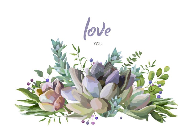 Vektorkortdesign med det suckulenta blommaväxtbäret stock illustrationer