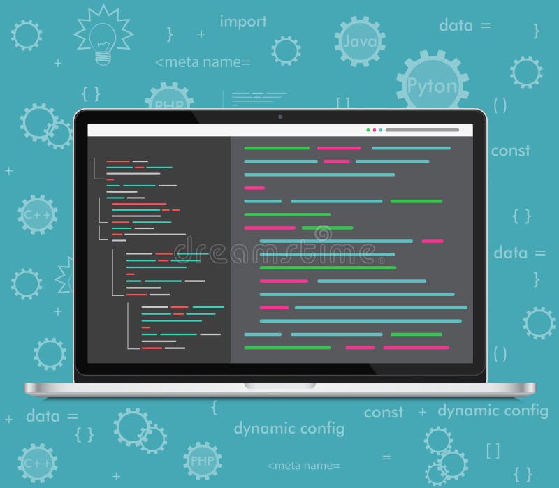 Vektorlaptop-Kodierungskonzept Web-Entwickler, Design, programmierend Laptopschirmcode vektor abbildung Vektorlaptop-Kodierungskonzept Web-Entwickler, Design, programmierend Laptopschirmcode vektor abbildung