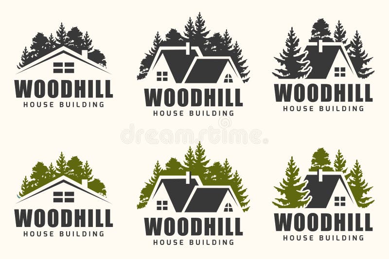Vektorlogodesign eines Baumschattenbildes und des kleinen Hauses stock abbildung