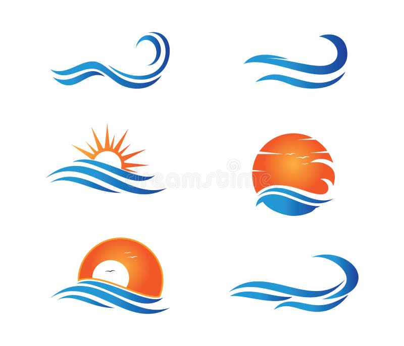 Vektorlogodesign für dynamische Welle, OzeanMeerwasser-Wellenausgangserholungsort, Segelboot, Ozeankreuzfahrtausflug stock abbildung