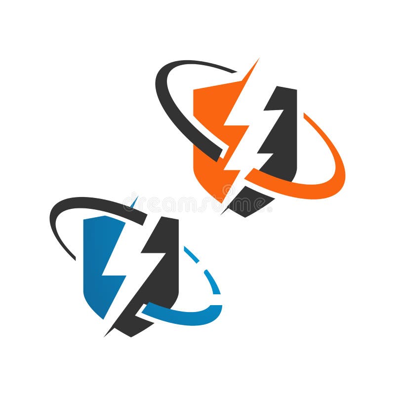 Vektormall för vektorsymbol för säkerhetsskydd och utformning av elektriska logotyper royaltyfri illustrationer