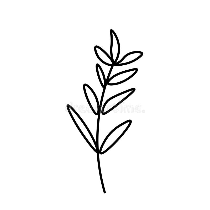 Vektorminimalistiskt växtlöv med en svart lineen med en enkel handritad illustration på hösten vektor illustrationer