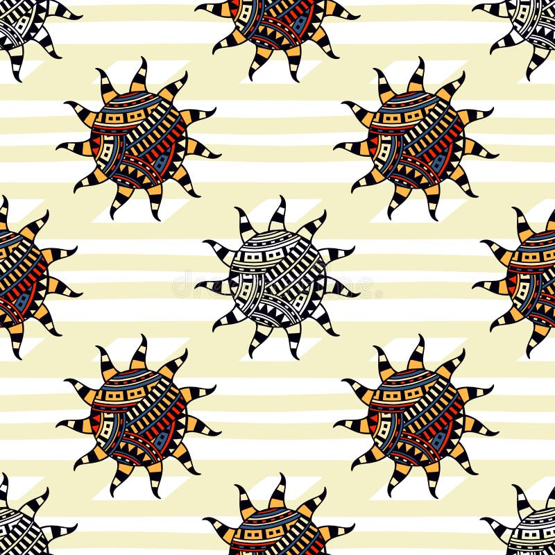 Vector pattern with creative colorful ethnic suns. Vector pattern with creative colorful ethnic suns