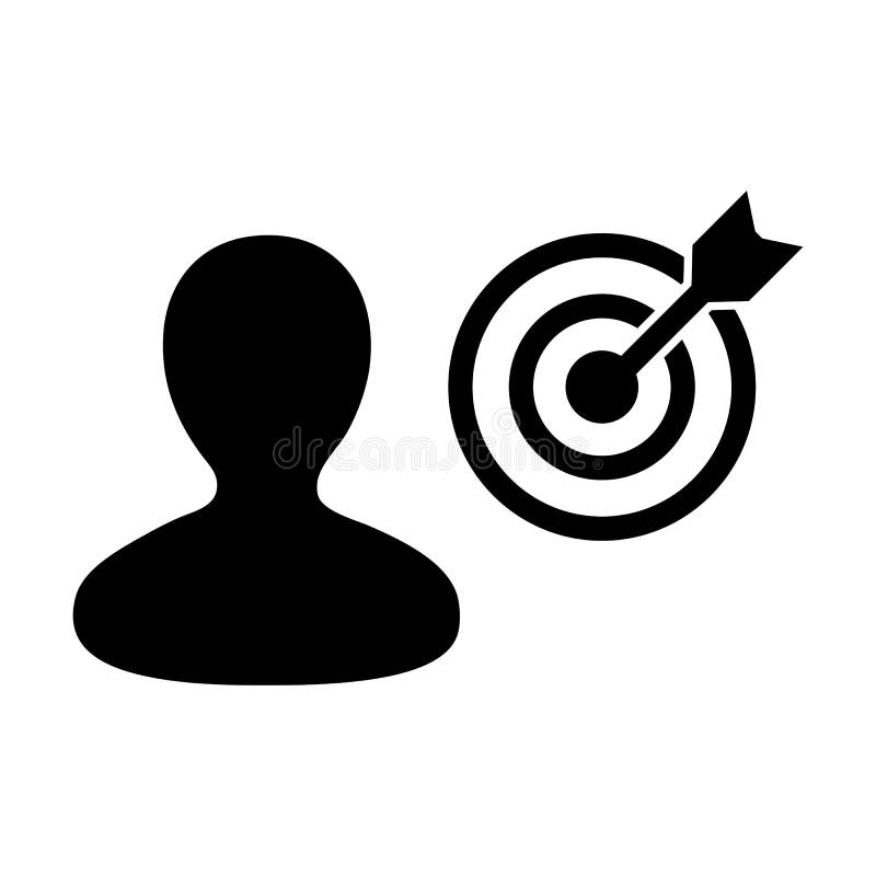 Vektormåltavla för ritykoner med avatarsymbol för manlig användarprofil för affärsutvecklingsmål i glyfpiktogram royaltyfri illustrationer