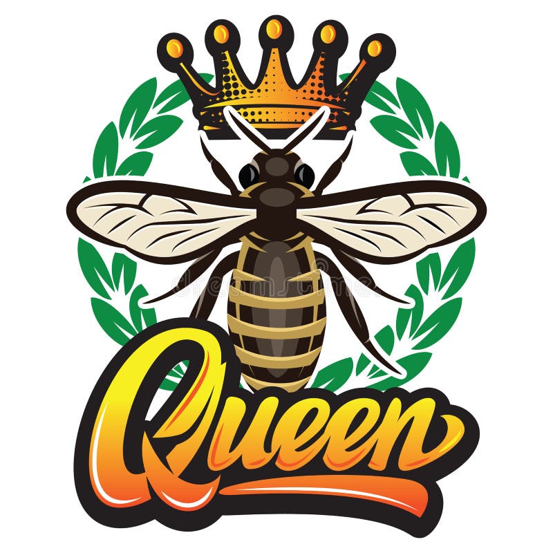 VektormÃ¶nster med flygande bin, krona och kalligrafisk inskrift - drottning