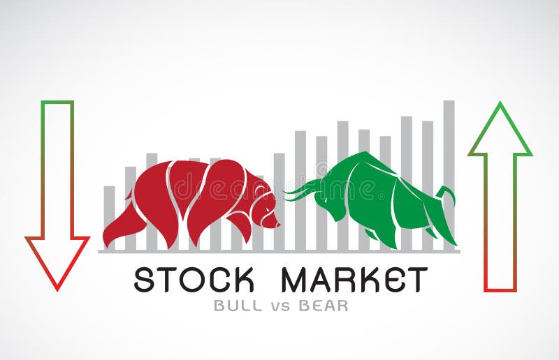 Vektorn av tjur- och bj? rnsymboler av aktiemarknaden tenderar Den v? xande och fallande marknaden wild djur stock illustrationer