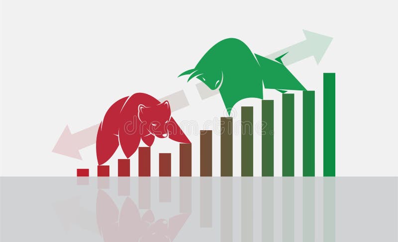Vektorn av tjur- och björnsymboler av aktiemarknaden tenderar stock illustrationer