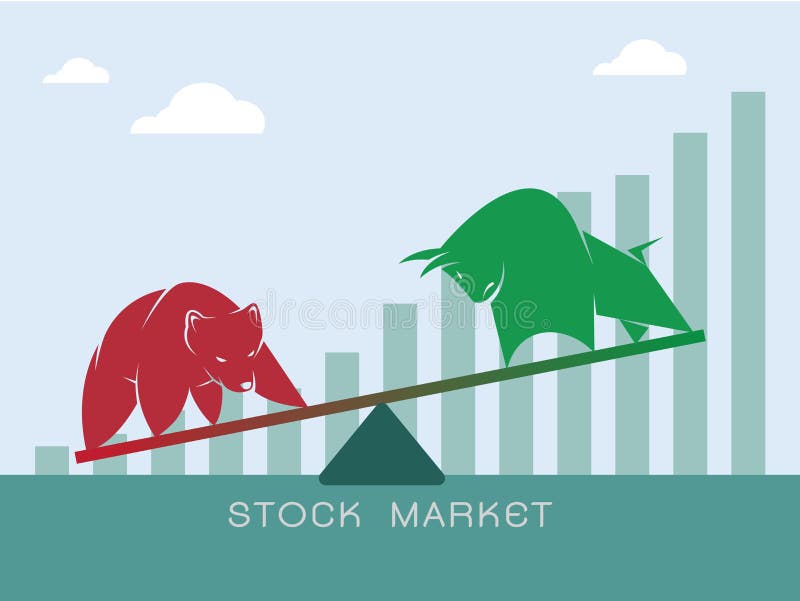 Vektorn av tjur- och björnsymboler av aktiemarknaden tenderar stock illustrationer