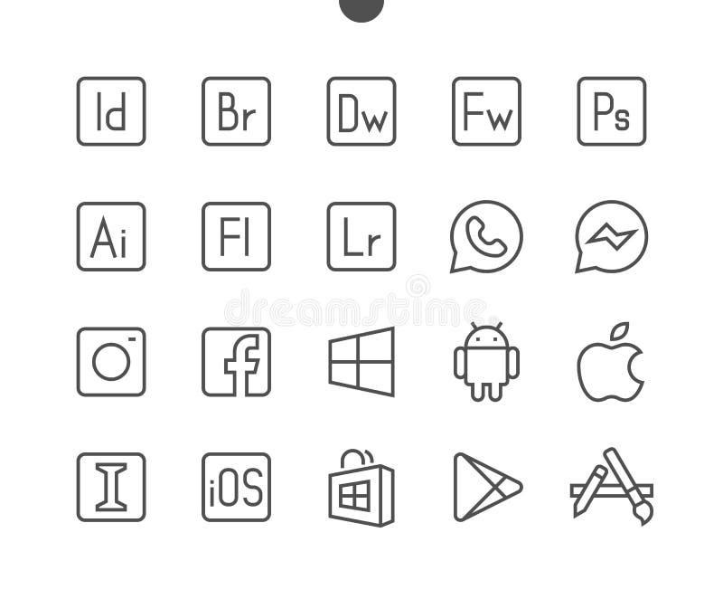 Vektorn för PIXELet för logoer UI Brunn-tillverkade fodrar den Perfect thin symboler 48x48 som är klara för rastret 24x24 för ren royaltyfri illustrationer Vektorn för PIXELet för logoer UI Brunn-tillverkade fodrar den Perfect thin symboler 48x48 som är klara för rastret 24x24 för ren royaltyfri illustrationer
