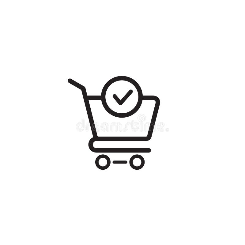 Vektorn för symbolen för shoppingvagnen och för kontrollfläcken avslutade beställning, bekräftar den plana illustrationen för tec stock illustrationer Vektorn för symbolen för shoppingvagnen och för kontrollfläcken avslutade beställning, bekräftar den plana illustrationen för tec stock illustrationer