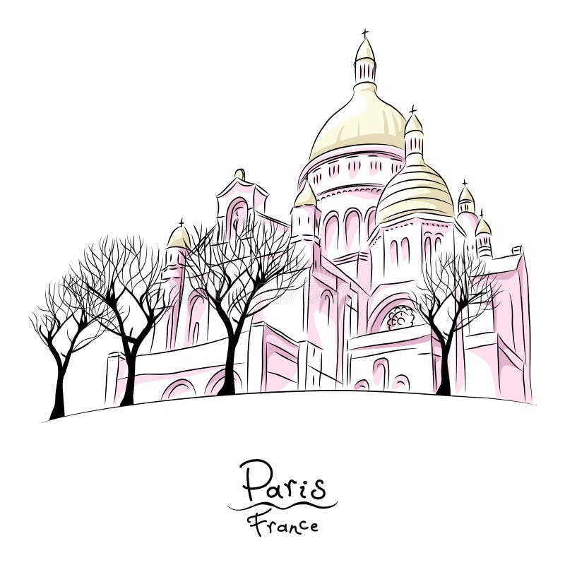 Vektorn skissar av Sacre Coeur i Paris, Frankrike stock illustrationer Vektorn skissar av Sacre Coeur i Paris, Frankrike stock illustrationer