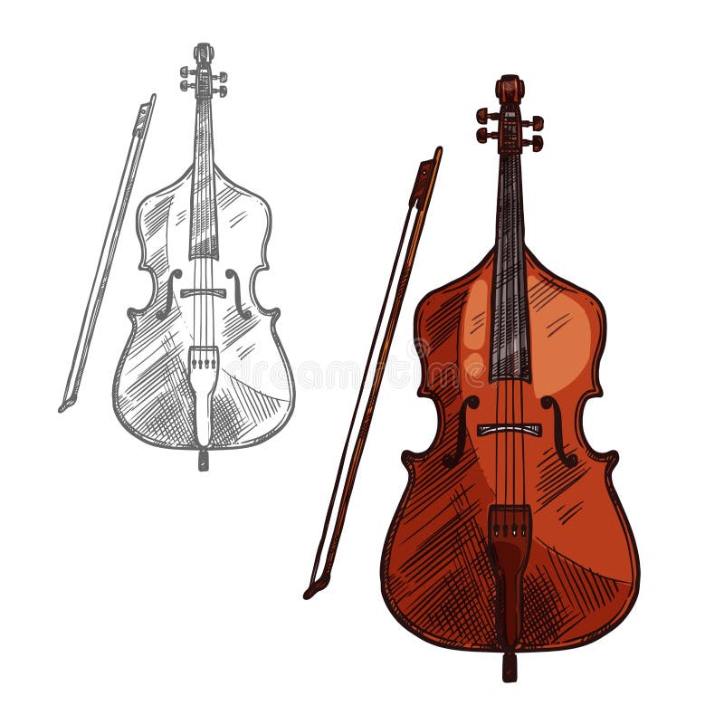 Vektorn skissar instrumentet för kontrabasfiolmusik royaltyfri illustrationer Vektorn skissar instrumentet för kontrabasfiolmusik royaltyfri illustrationer