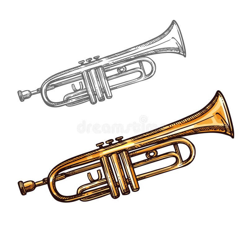 Vektorn skissar trumpetmusikinstrumentet vektor illustrationer Vektorn skissar trumpetmusikinstrumentet vektor illustrationer