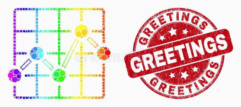 Vektorn spektral- Dot Chart Grid Icon och Grungehälsningar stämplar royaltyfri illustrationer Vektorn spektral- Dot Chart Grid Icon och Grungehälsningar stämplar royaltyfri illustrationer