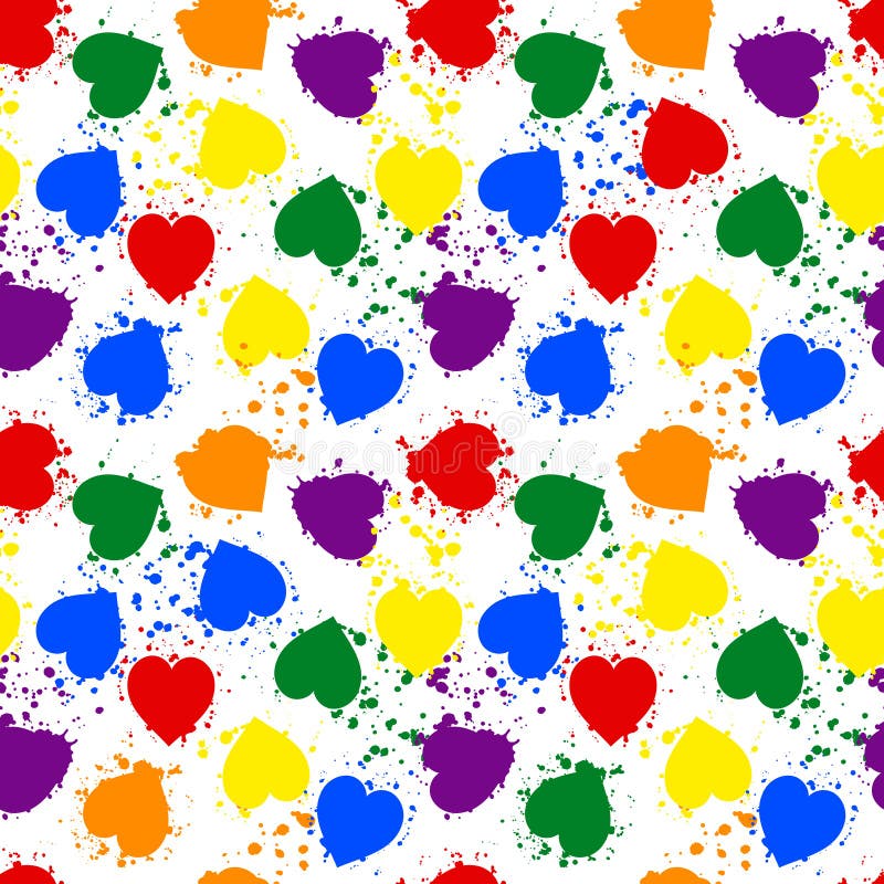 Vector seamless pattern lgbt pride color heart. Valentines Day. Love illustration. Paint blobs. Vector seamless pattern lgbt pride color heart. Valentines Day. Love illustration. Paint blobs