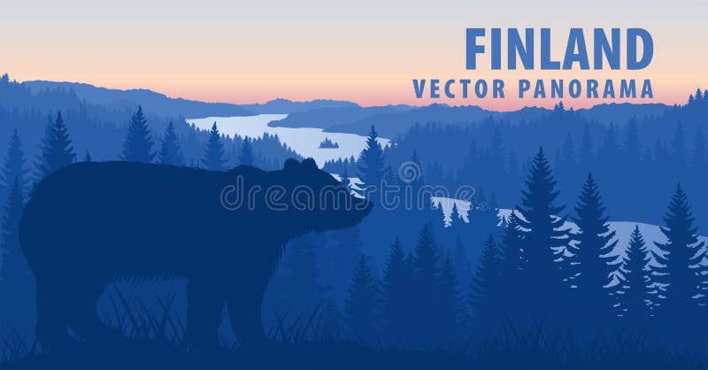 Vektorpanorama von Finnland mit Braunbären vektor abbildung