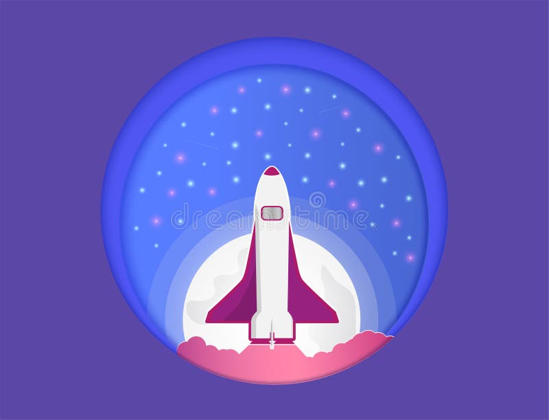 Vektorpapperssnittet och universumet, och där var raket som skjuta i höjden upp vektor illustrationer Vektorpapperssnittet och universumet, och där var raket som skjuta i höjden upp vektor illustrationer