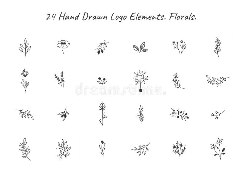 Vektorsatz Blumenhandgezogene Elemente in der eleganten und minimalen Art stock abbildung Vektorsatz Blumenhandgezogene Elemente in der eleganten und minimalen Art stock abbildung