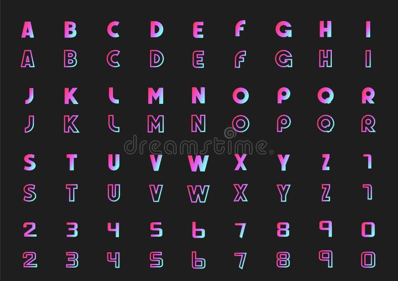 Vektorsatz Buchstaben des Alphabetes und der Zahlen, Neonart lizenzfreie abbildung Vektorsatz Buchstaben des Alphabetes und der Zahlen, Neonart lizenzfreie abbildung