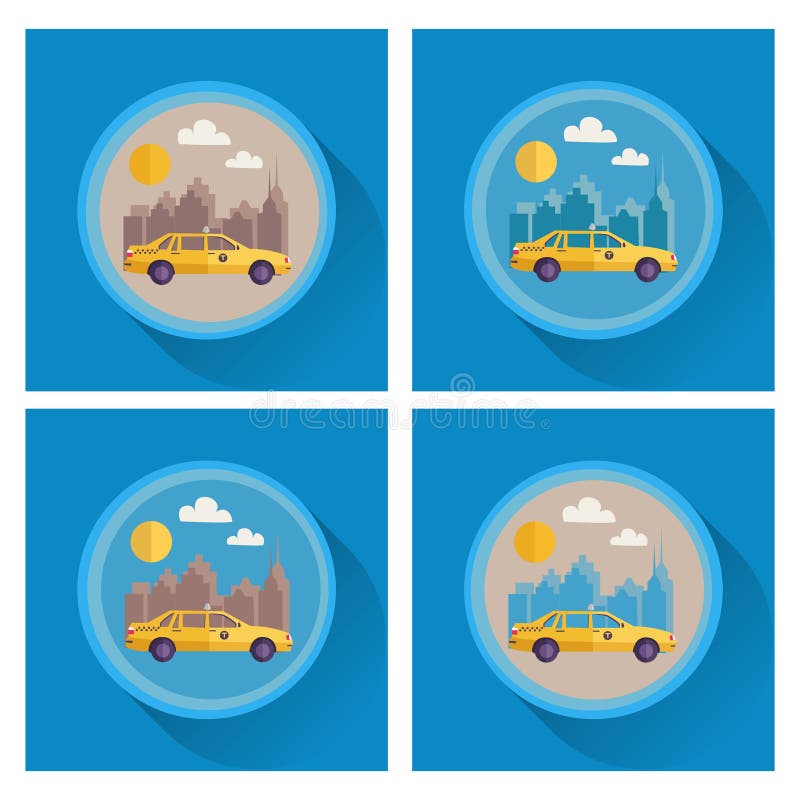 Vektorsatz des Taxis Getrennt über Weiß Flaches Design stock abbildung Vektorsatz des Taxis Getrennt über Weiß Flaches Design stock abbildung