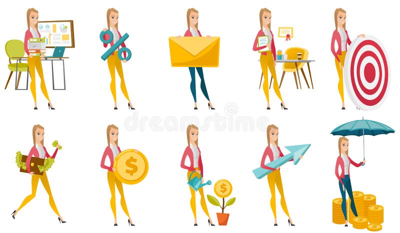 Vektorsatz Illustrationen mit Geschäftsleuten stock abbildung Vektorsatz Illustrationen mit Geschäftsleuten stock abbildung