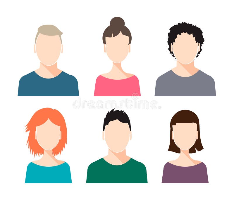 Vektorsatz menschliche Gesichter - Mann und Frau, mit verschiedenen Frisuren lizenzfreie abbildung Vektorsatz menschliche Gesichter - Mann und Frau, mit verschiedenen Frisuren lizenzfreie abbildung