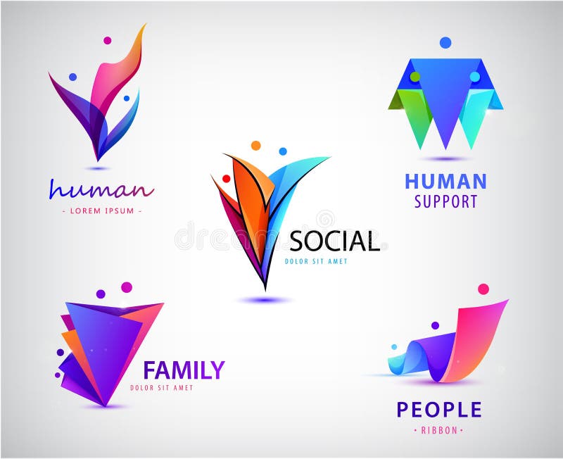 Vector set of men, people group, family logos. Child adoption logo collection and charitable foundations, social relations. Vector set of men, people group, family logos. Child adoption logo collection and charitable foundations, social relations