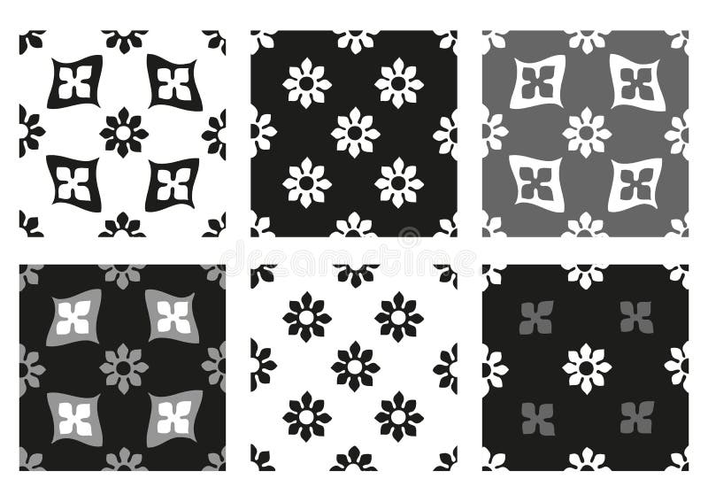 Vektorsatz Schwarzweiss-Weinlesehintergründe der nahtlosen Blumenmuster vektor abbildung Vektorsatz Schwarzweiss-Weinlesehintergründe der nahtlosen Blumenmuster vektor abbildung