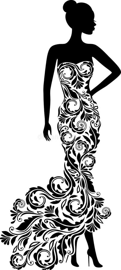 Vektorschattenbild der Frau im eleganten Heiratskleid