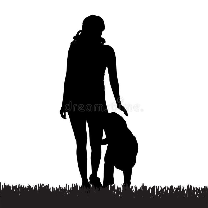 Vector Schattenbild Einer Frau Mit Einem Hund Vektor Abbildung