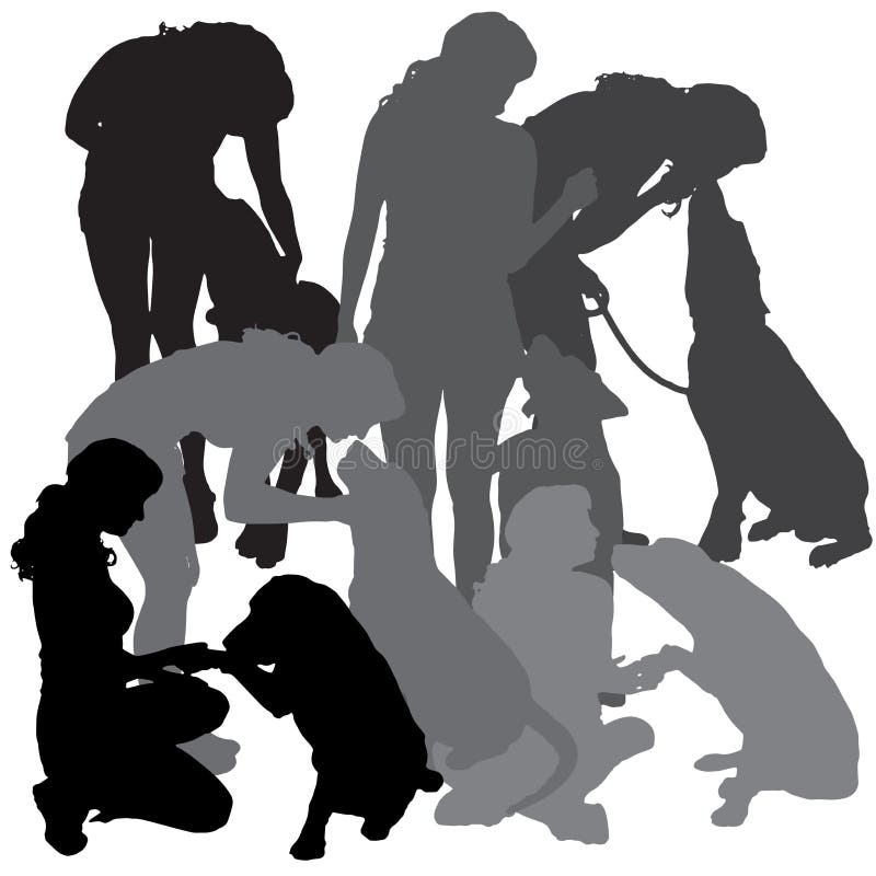 Vector Schattenbild Einer Frau Mit Einem Hund Vektor Abbildung