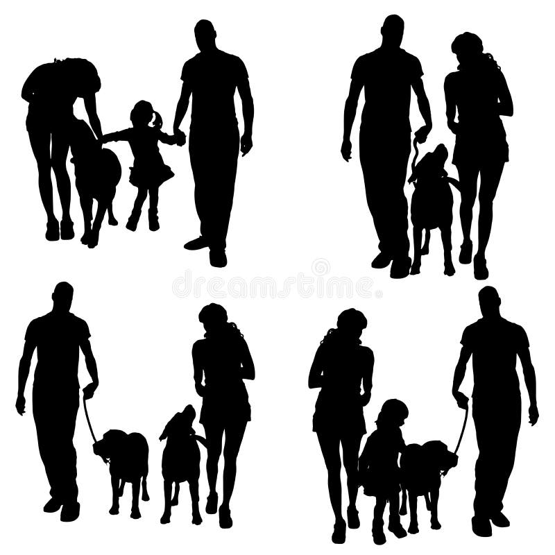 Vektorschattenbild Von Leuten Mit Einem Hund Vektor Abbildung