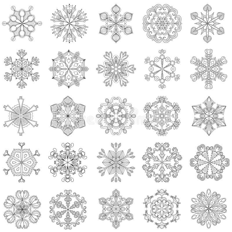 Vector snowflake set in zentangle style. 25 original snow flakes for Christmas, New Year decoration. Hand drawn doodle objects. Vector snowflake set in zentangle style. 25 original snow flakes for Christmas, New Year decoration. Hand drawn doodle objects.