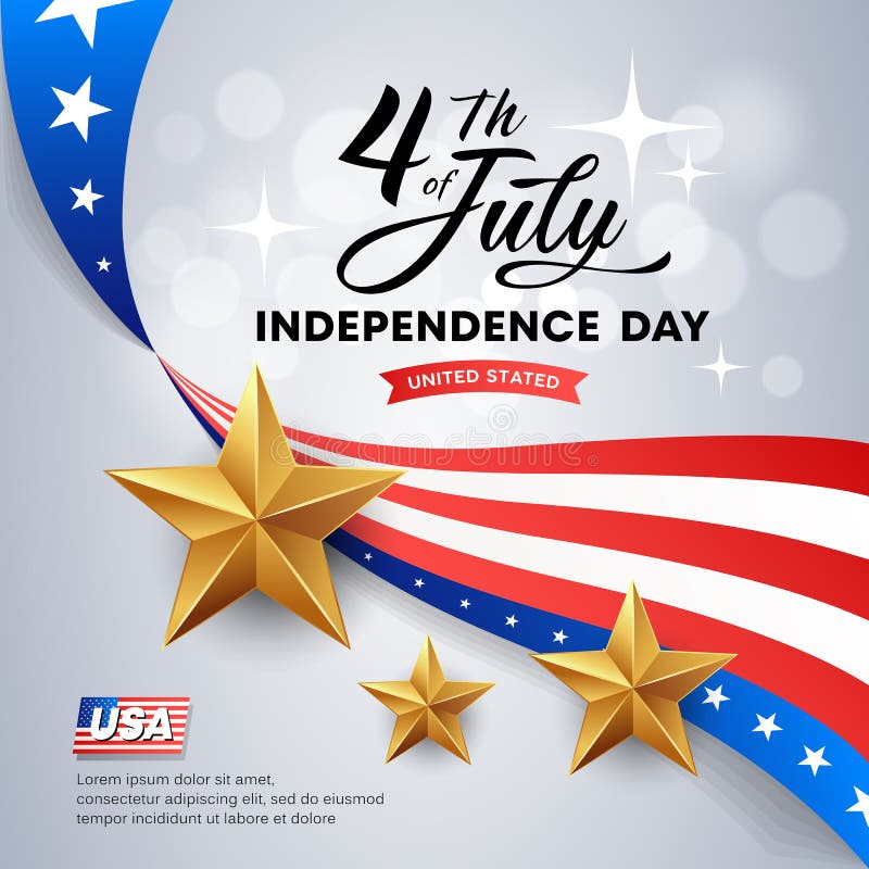 Vektorsjälvständighetsdagenflaggan av Amerika och guldstjärnor planlägger vektor illustrationer Vektorsjälvständighetsdagenflaggan av Amerika och guldstjärnor planlägger vektor illustrationer