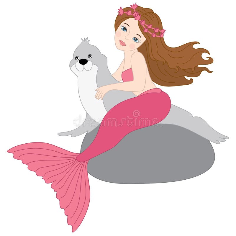 Vektorsjöjungfrusammanträde på stenen, sjöjungfru Clipart stock illustrationer Vektorsjöjungfrusammanträde på stenen, sjöjungfru Clipart stock illustrationer