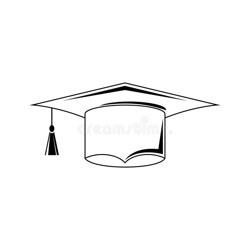 Vektorsymboluppsättning för graderingshatt. Teckensamling för illustration av utbildning. universitetssymbol. studentlogotyp. royaltyfri illustrationer
