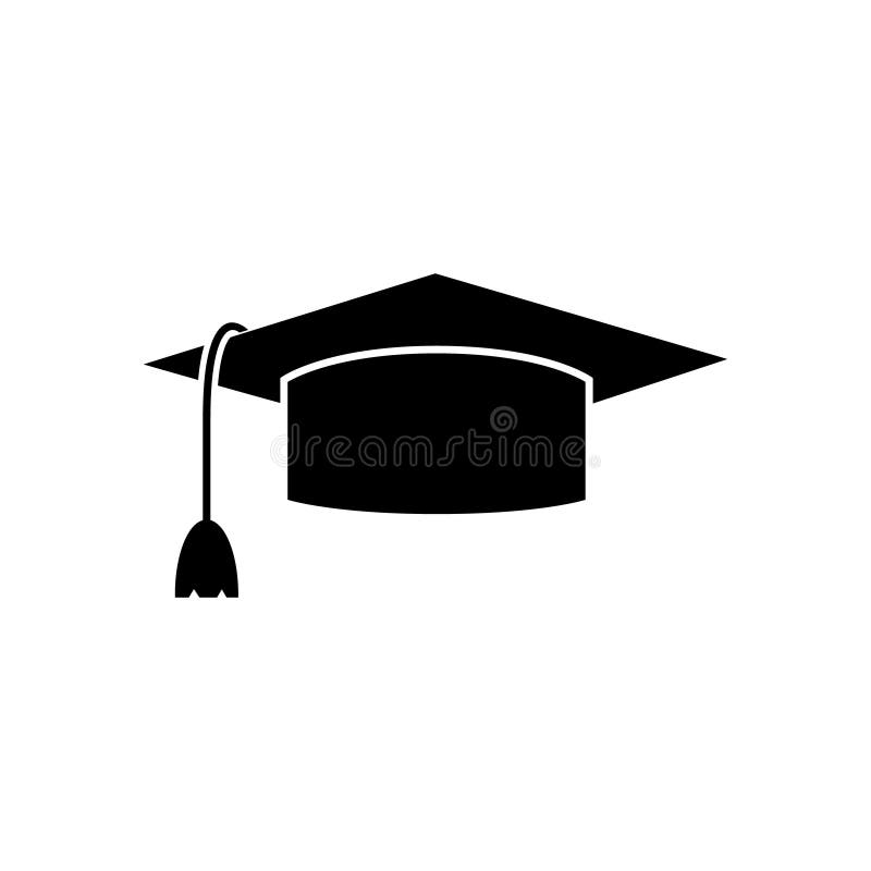 Vektorsymboluppsättning för graderingshatt. Teckensamling för illustration av utbildning. universitetssymbol. studentlogotyp. stock illustrationer