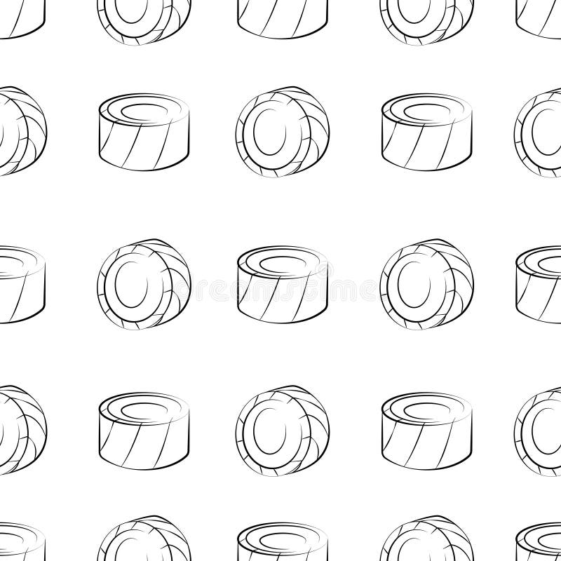 Vektorsömlöst mönster med rullsushi. vackra element för livsmedelskonstruktion. linjär textur
