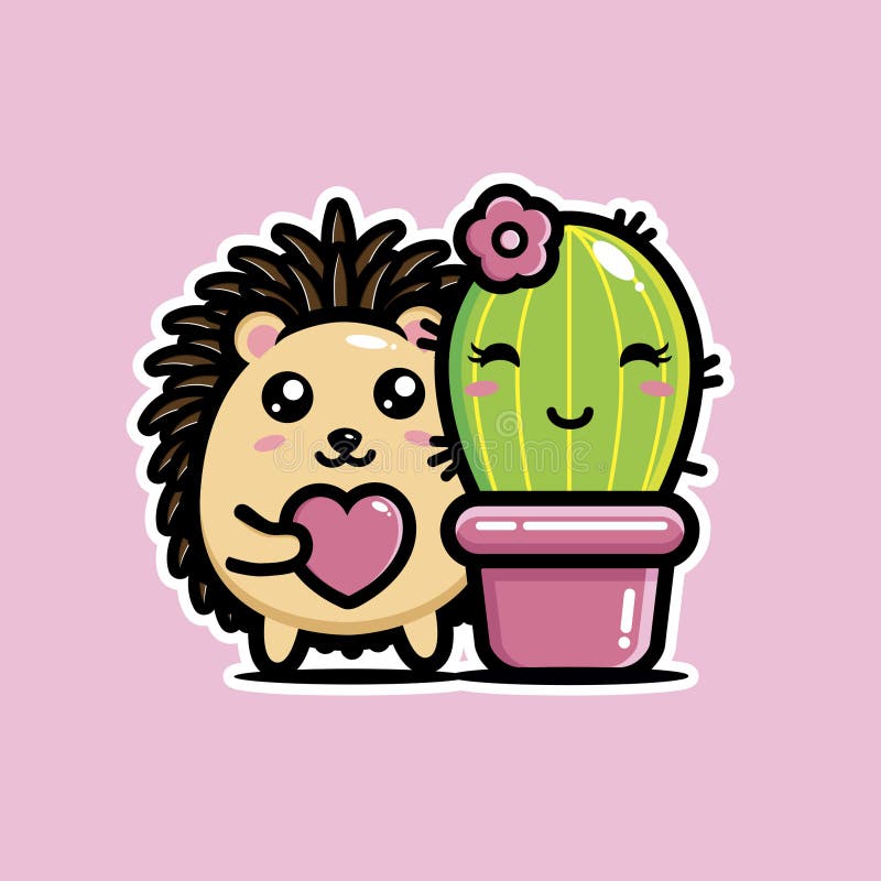 Vektortecken med par cacti med söta hedgehoger som älskar varandra stock illustrationer