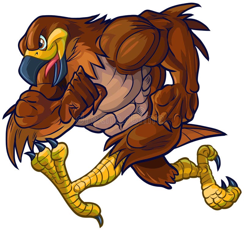 Vektortecknad film Hawk Eagle eller falkmaskotspring stock illustrationer