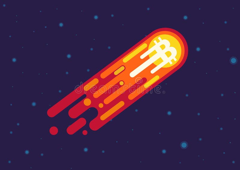 Vektortecknad filmillustration av komet med bitcoinsymbolflyg i öppet utrymme royaltyfri illustrationer Vektortecknad filmillustration av komet med bitcoinsymbolflyg i öppet utrymme royaltyfri illustrationer