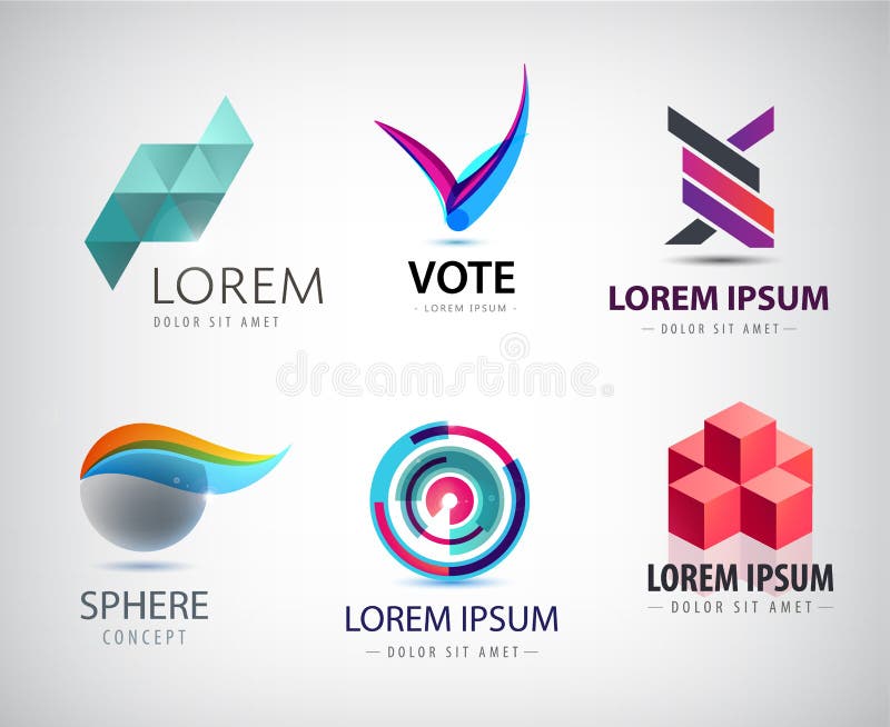Vektoruppsättning av den abstrakta logodesignen, rengöringsduksymboler 3d mallar, färgrika symboler för företagsidentit vektor illustrationer Vektoruppsättning av den abstrakta logodesignen, rengöringsduksymboler 3d mallar, färgrika symboler för företagsidentit vektor illustrationer