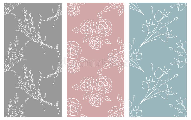 Vektoruppsättning av den blom- illustrationen Pastellfärgade sömlösa modeller med buketten med blommor, sidor, dekorativa bestånd royaltyfri illustrationer Vektoruppsättning av den blom- illustrationen Pastellfärgade sömlösa modeller med buketten med blommor, sidor, dekorativa bestånd royaltyfri illustrationer